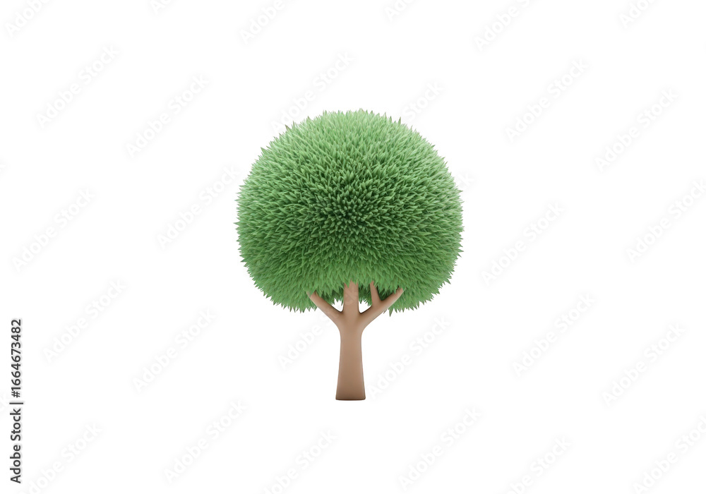 Aufkleber A 3D Rendering of a Stylized Tree with a Round Green Canopy and Brown Trunk, Set Against a Transparent Backdrop for Seamless Integration into Various Digital Projects