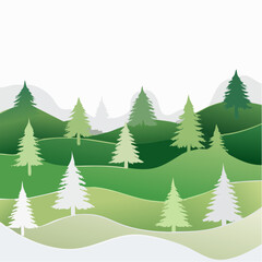 Obraz premium Stylized Winter Landscape Featuring Evergreen Trees and Snowy Hills