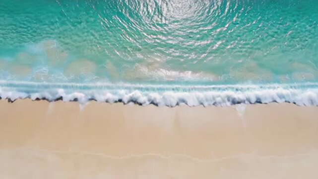 Serene coastal scene with gentle ocean waves lapping against sandy beach and tranquil water shore