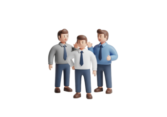 A Group of Three Cartoon Businessmen Standing Together on a Transparent Background, Ideal for Corporate Presentations and Professional Design Projects