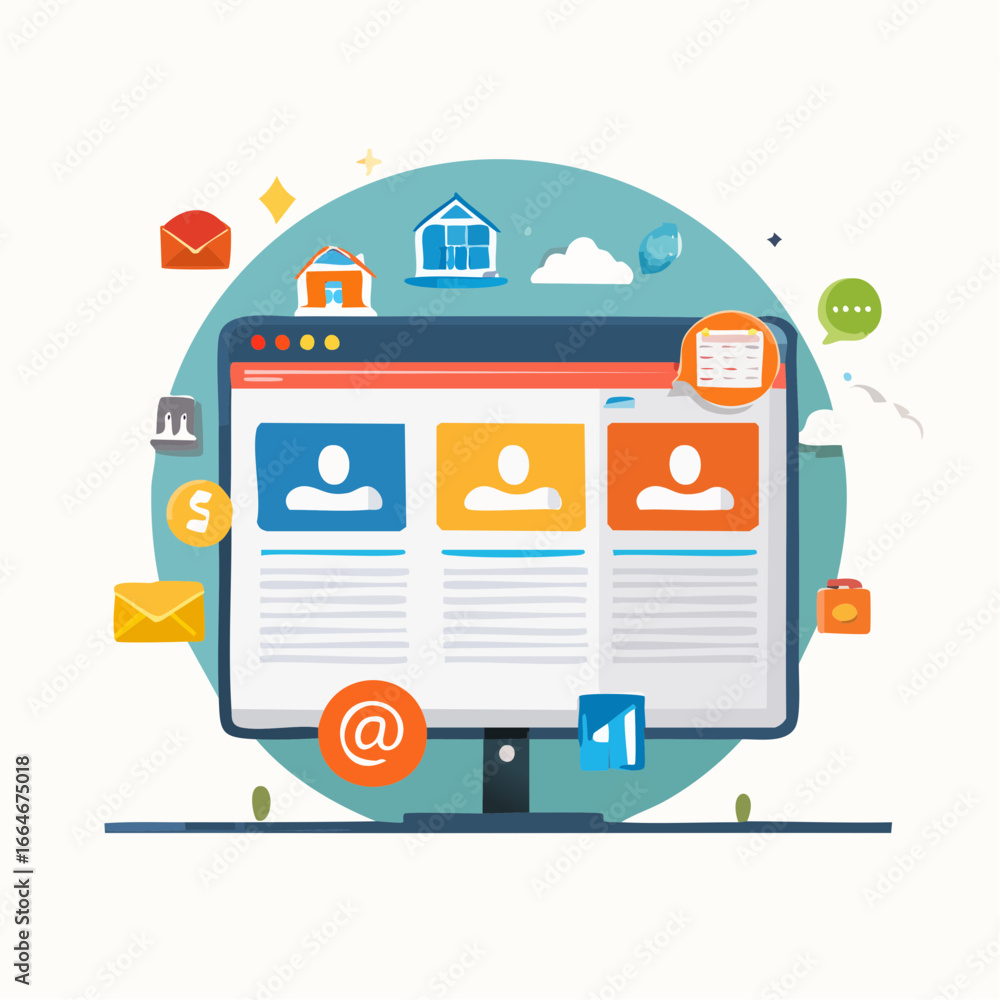 Aufkleber colorful digital interface displaying user profiles and communication icons