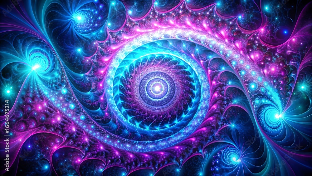 Poster abstract fractal spiral pattern with vibrant colors and intricate details design