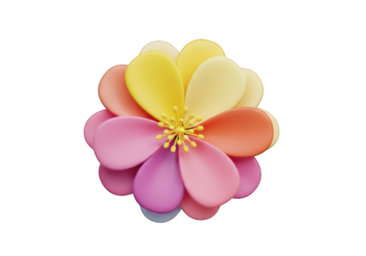 Colorful Flower Blossom Illustration with Vibrant Petals and Detailed Stamen, Representing Springtime Beauty and Floral Design in a Cheerful and Artistic Style