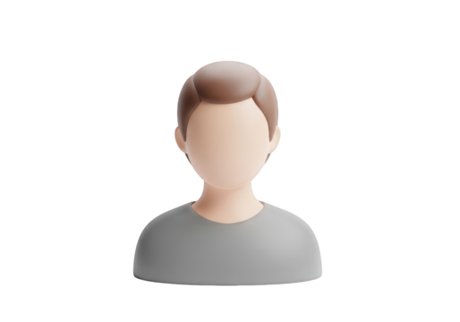 3D Render of a Faceless Person with Short Brown Hair and a Gray Shirt on a Transparent Background, Ideal for User Interface Design and Generic Avatar Representation