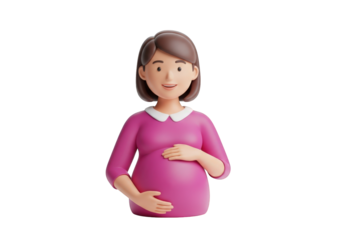 Animated Pregnant Woman with Hands on Belly on Transparent Background, Ideal for Maternity, Family, and Healthcare Projects and Visualizations