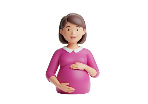 Animated Pregnant Woman with Hands on Belly on Transparent Background, Ideal for Maternity, Family, and Healthcare Projects and Visualizations