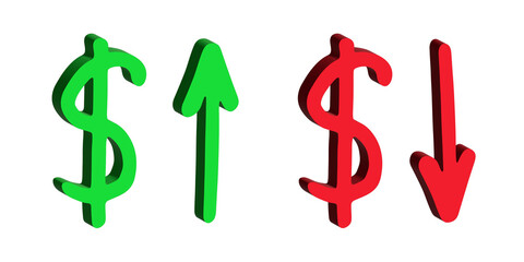 3d dollar currency symbol Growth and fall profit with arrow up and down Element for design