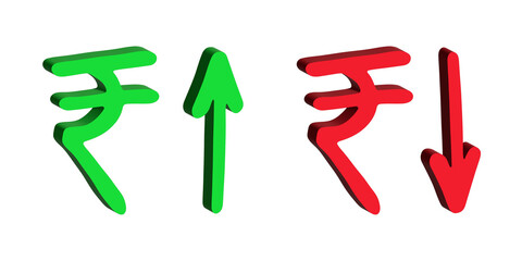 3d rupee currency symbol Growth and fall profit with arrow up and down Element for design