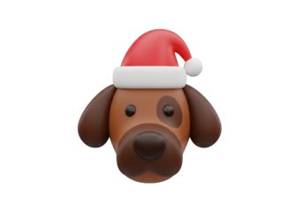 Adorable 3D Render of a Brown Dog Wearing a Red Santa Hat on a Transparent Background Perfect for Holiday Greetings and Festive Designs with a Playful Touch