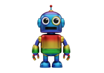 A Colorful 3D Robot Illustration on Transparent Background, Perfect for Technology and Innovation Projects, Featuring a Playful Design and Vibrant Colors