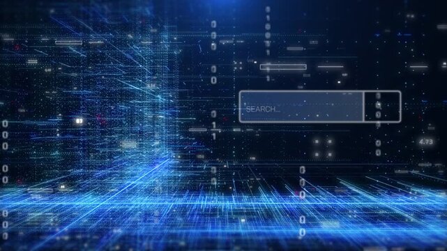 The immersive glow grid pattern lines platform design perfect for projects related to search engines, big data, cloud computing and smart data exploration.