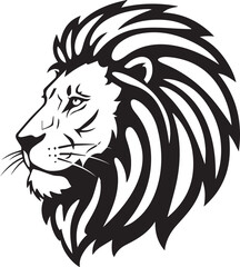 Obraz premium Black and white profile silhouette of a majestic lion's head with a flowing mane animal