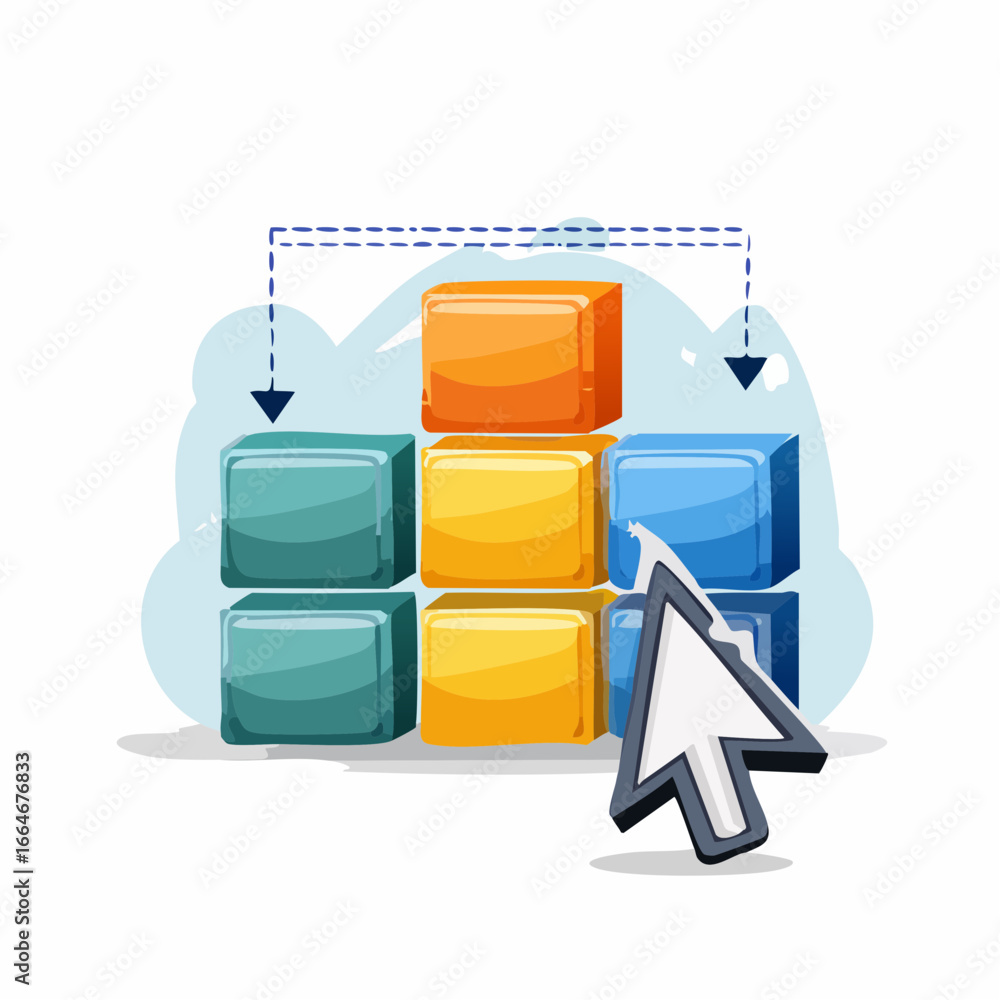 Aufkleber colorful cubes and cursor illustrating digital data interaction and selection