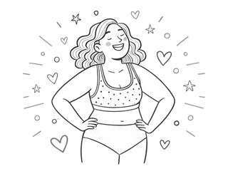 Obraz premium Confident PlusSize Woman in Swimsuit Body Positivity Illustration isolated on transparent background