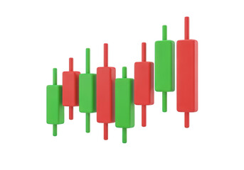 Dynamic Candlestick Chart Visualization A 3D Rendering of Stock Market Trading Data with Green and Red Bars Representing Price Fluctuations on a Clear Backdrop
