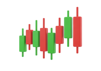 Dynamic Candlestick Chart Visualization A 3D Rendering of Stock Market Trading Data with Green and Red Bars Representing Price Fluctuations on a Clear Backdrop