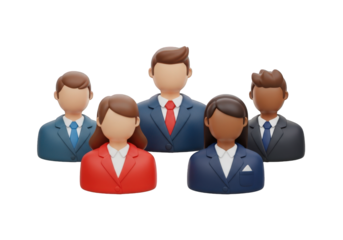 Diverse Group of Animated Business Professionals in Formal Attire Against a Transparent Background, Perfect for Illustrating Teamwork and Corporate Diversity