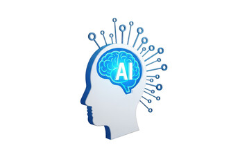 Artificial Intelligence Concept Illustration with Brain and Head Silhouette on Transparent Background, Representing Future Technology and Cognitive Computing Advancements