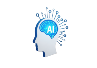 Artificial Intelligence Concept Illustration with Brain and Head Silhouette on Transparent Background, Representing Future Technology and Cognitive Computing Advancements