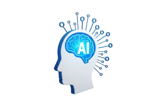 Artificial Intelligence Concept Illustration with Brain and Head Silhouette on Transparent Background, Representing Future Technology and Cognitive Computing Advancements