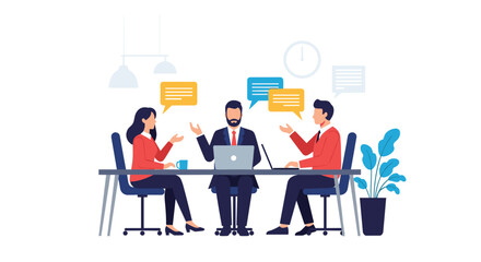 Professional business meeting discussing projects and ideas with colleagues around a table