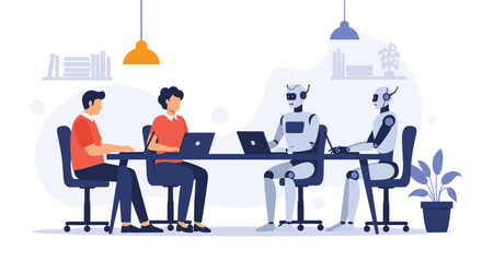 Humans and advanced robots collaborating effectively in a modern office meeting environment