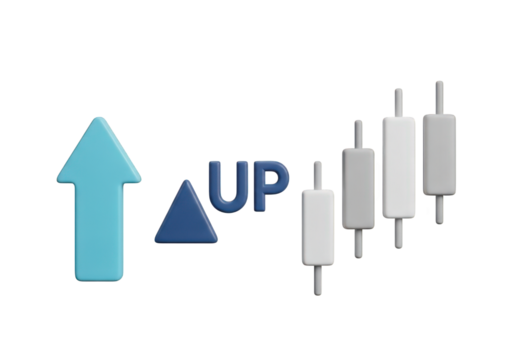 3D Illustration of an Upward Trend with Candlestick Charts on Transparent Backdrop, Representing Market Growth and Financial Success in a Modern Style
