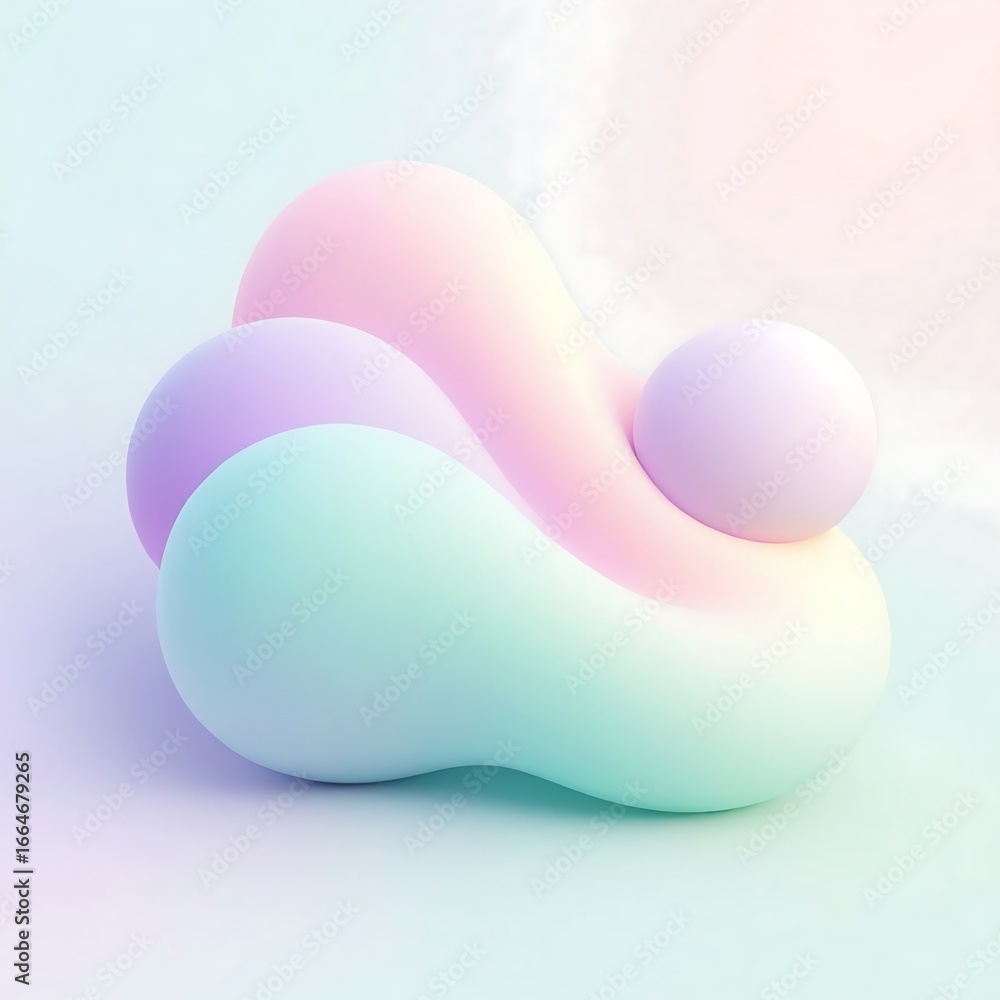 Poster abstract 3d render of a soft pastel colored blob shape with smooth gradients