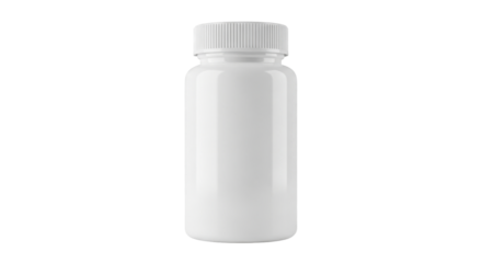 White Plastic Bottle with Cap for Supplements or Medication on Transparent Background