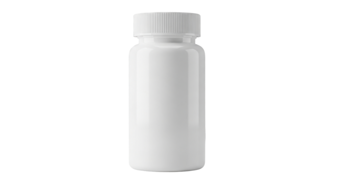 White Medicine Bottle with Childproof Cap on Transparent Background