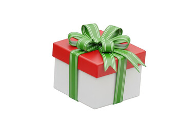 Obraz premium A 3D Render of a Red and White Gift Box with a Green Ribbon on a Transparent Background, Ideal for Promotions, Special Offers, and Festive Design Projects