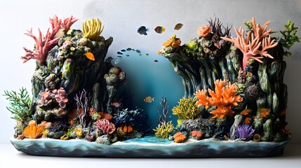 Colorful Coral Reef Underwater Scene with Diverse Marine Life
