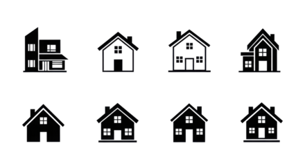 Set of Modern House Silhouettes in Various Styles and Perspectives