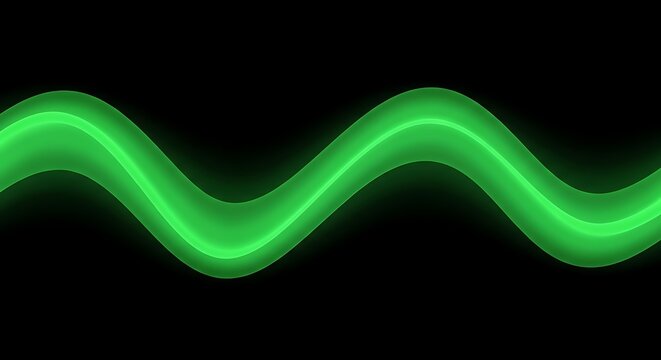 Abstract Neon Green Wave Design on Black Background.