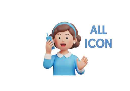 A Cheerful 3D Cartoon Woman Engaged in a Lively Phone Conversation, Set Against a Transparent Backdrop, Perfect for Icons and Digital Illustrations with a Modern Aesthetic