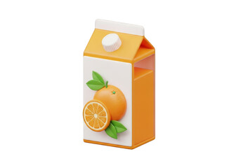 A 3D Render of an Orange Juice Carton with an Orange Slice Against a Transparent Background, Perfect for Beverage Advertising and Healthy Lifestyle Visuals