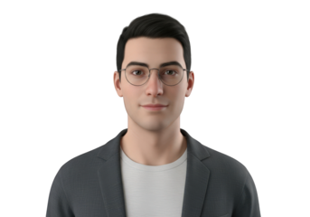 Professional Portrait of a Young Man with Glasses in a Gray Blazer on Transparent Background, Ideal for Business Profiles and Corporate Communications