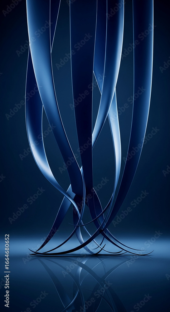 Poster abstract image of dark-blue, curved lines creating a dynamic, intertwined composition, showcasing el