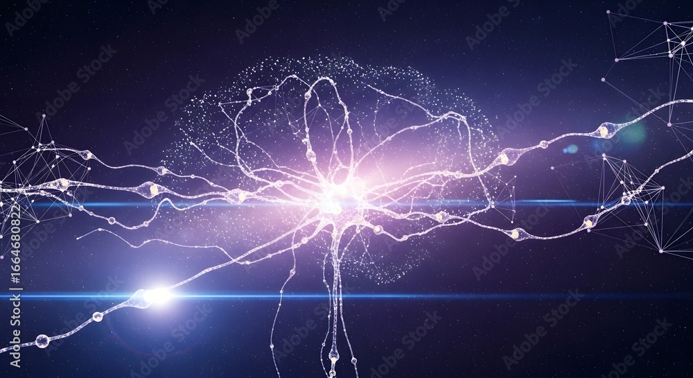 Poster abstract glowing brain with neural network connections, symbolizing artificial intelligence, future 