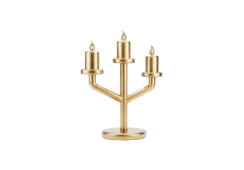 Elegant Golden Candelabra with Three Lit Candles on Transparent Backdrop, Evoking Warmth, Illumination, and Sophistication in a Classic Design
