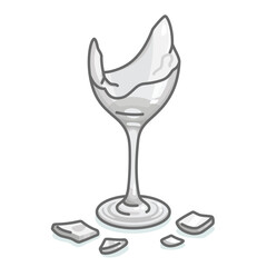 wine drinking glass shattered on the floor with scattered pieces kawaii doodle flat 2D cartoon vector illustration