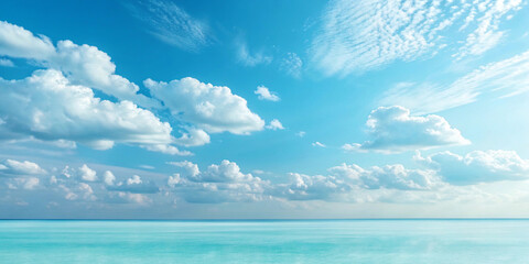 Obraz premium Blue Sky with Clouds – Natural Background, Peaceful Sky, Cloud Formation, Summer Sky, Fresh Atmosphere, Open Space, Tranquility, Beautiful Nature, Sky Wallpaper, Air Concept, Cloudy Day, Horizon, Brig