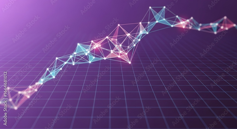 Aufkleber abstract network connection with data points and lines on a purple grid background, representing mod