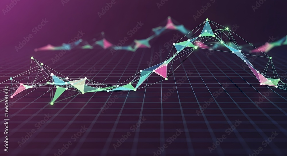 Aufkleber abstract network graph with connected dots and lines on a dark background, representing data analysi
