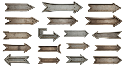 Collection of Vintage Metal Arrow Signs in Various Styles and Sizes for Directional or Decorative Use