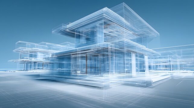 Modern Architectural Blueprint of Futuristic Buildings in 3D Format - Powered by Adobe
