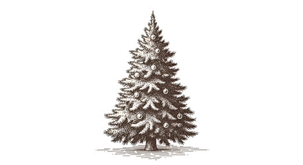 Obraz premium Decorative Christmas Tree Silver with Ornaments and Snow Effect for Holiday Celebration