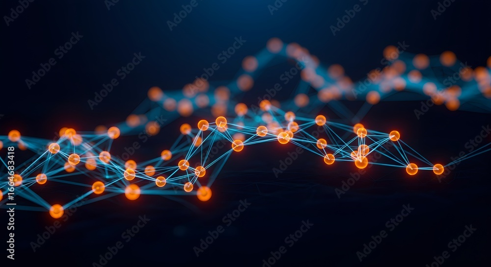 Poster a mesmerizing 3d render showcases a complex network of interconnected nodes and lines, symbolizing t