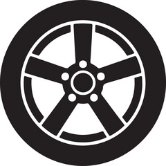 Obraz premium Striking five-spoke alloy wheel design automotive graphic element for auto enthusiasts silhouette vector