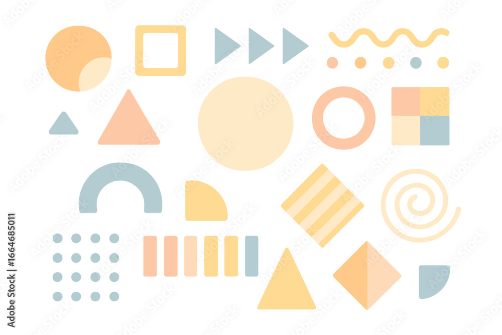 Poster set of abstract geometric shapes in soft pastel colors. modern minimalist vector elements for creati